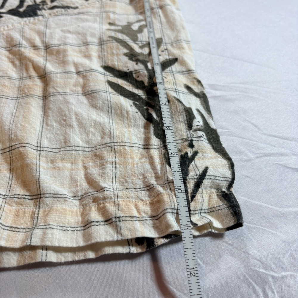 Nautica Button‎ Down Shirt Mens XXL Beige Plaid Botanical Cotton Short Sleeve - Picture 8 of 8